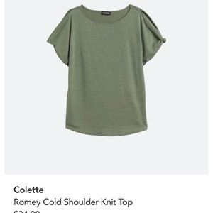 Colette green cold shoulder knit top